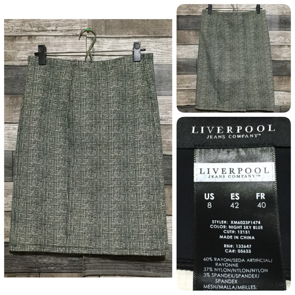 Liverpool Plaid Skirt Women’s 8 Black White Stretch Pull On